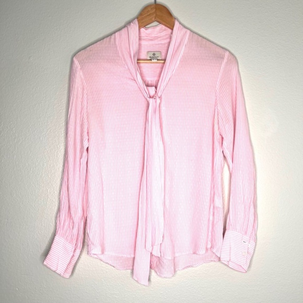 GANT Pink White Stripe Tie Neck Blouse Womens‎ Size US 6 EUR 36 Viscose